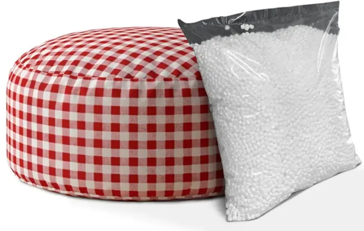 Homezia 24" Red And White Cotton Round Gingham Pouf Ottoman