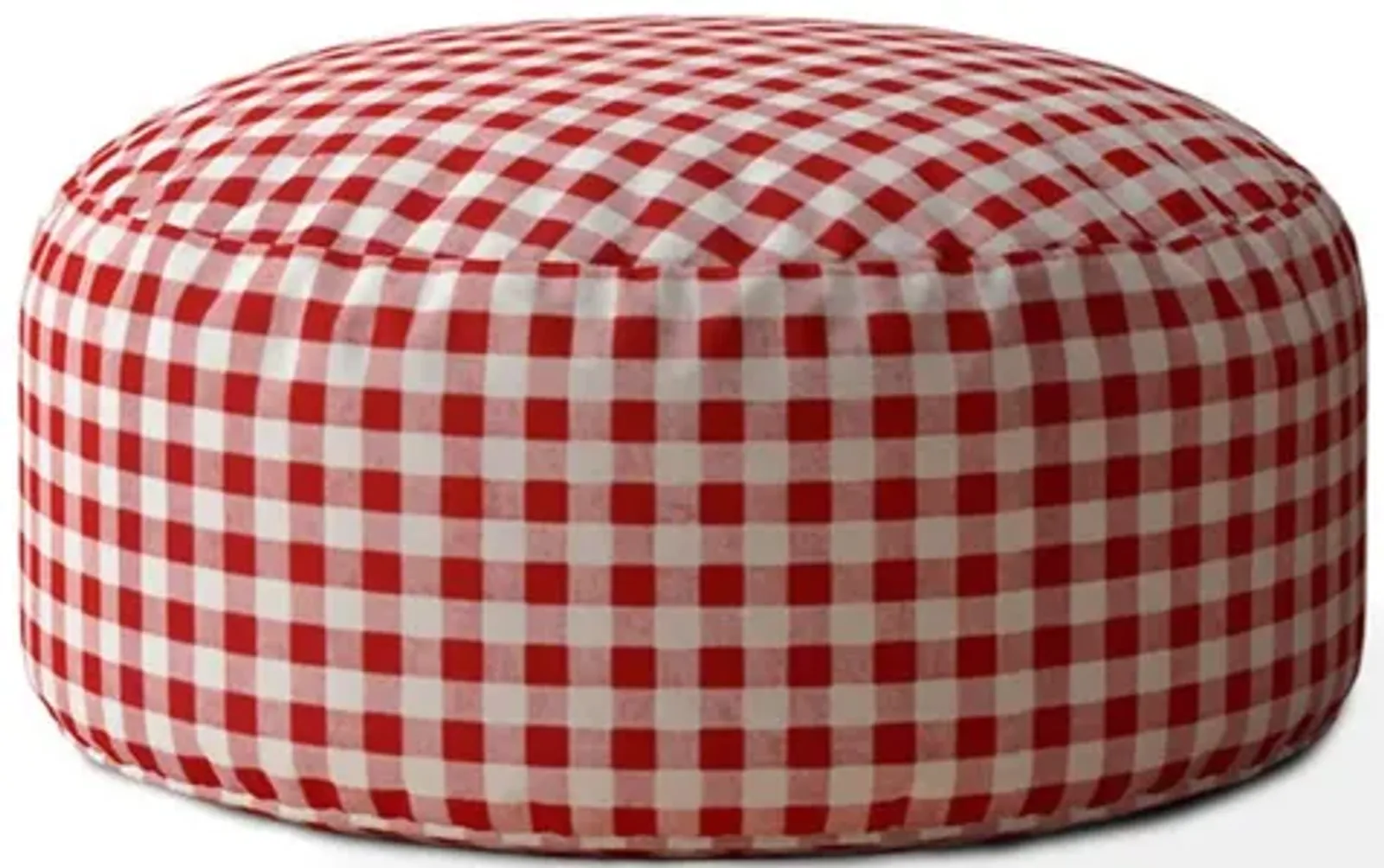 Hivvago 24" Red And White Cotton Round Gingham Pouf Ottoman