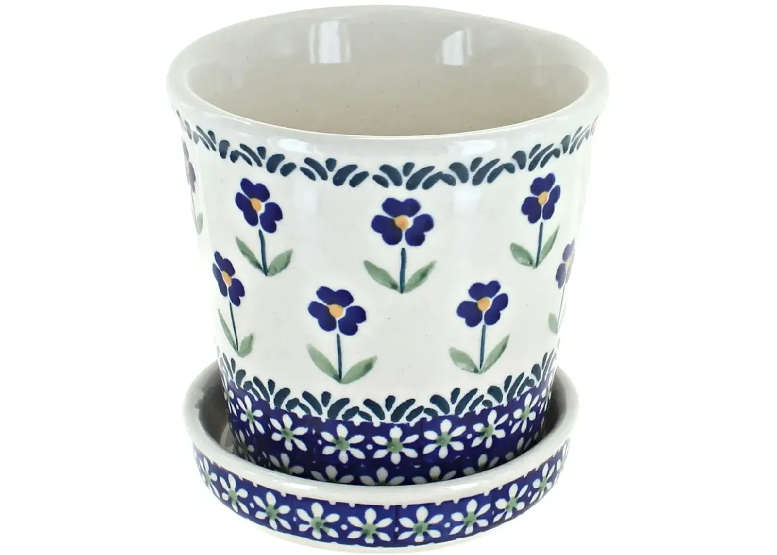 Blue Rose Polish Pottery Sage Floral Flower Pot