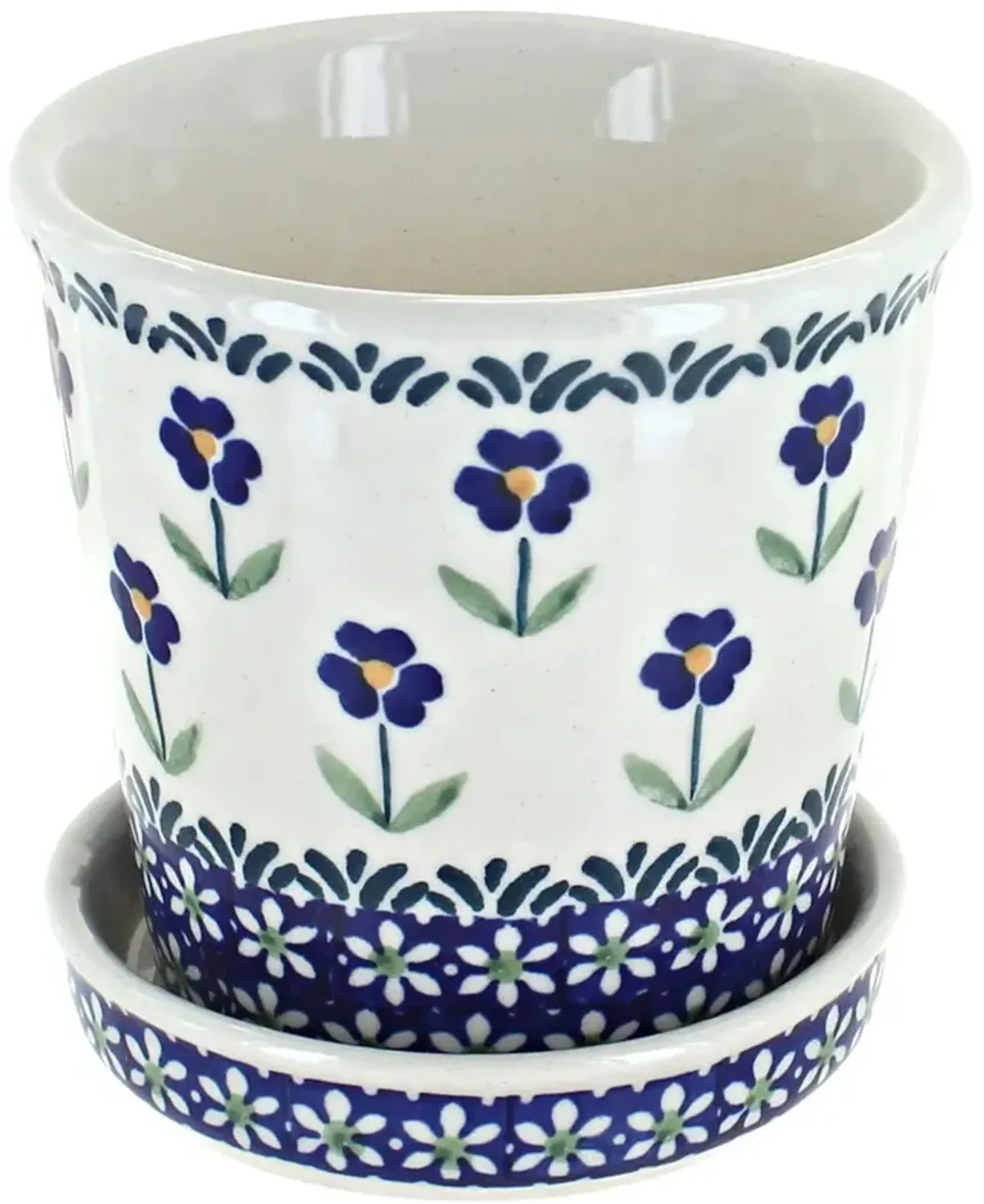 Blue Rose Polish Pottery Sage Floral Flower Pot