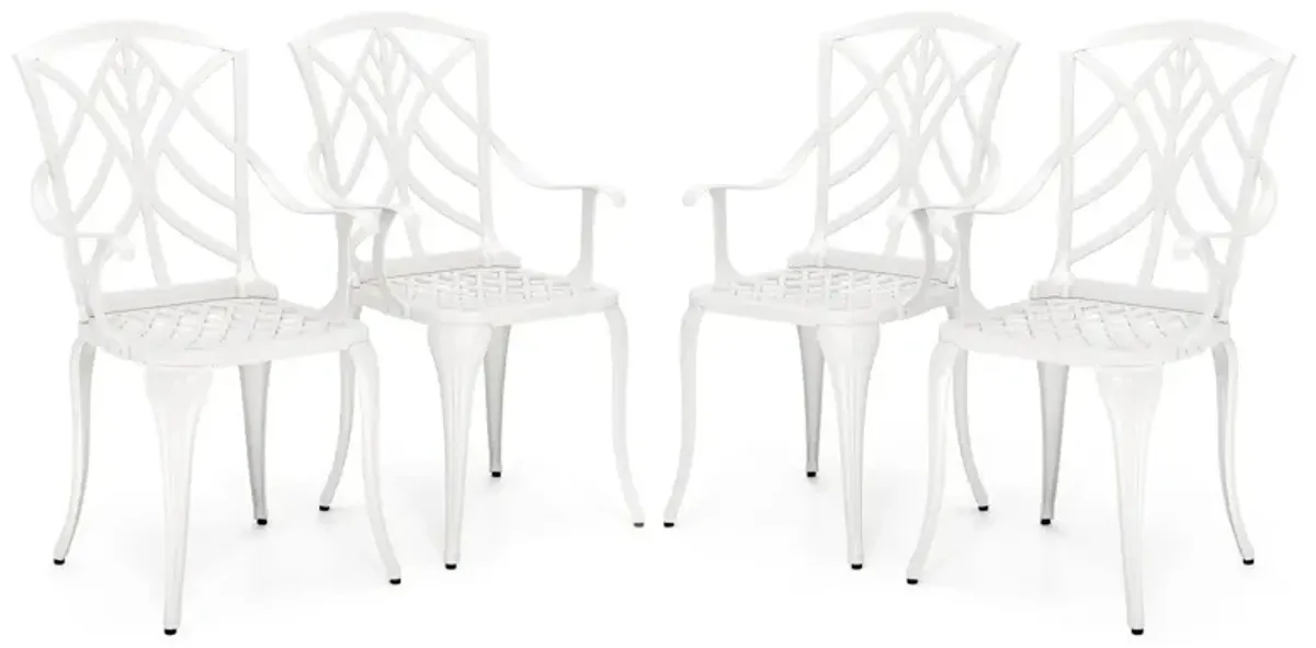 Set of 4 Cast Aluminum Patio Dining Chairs with Armrests and Decorative Patterns