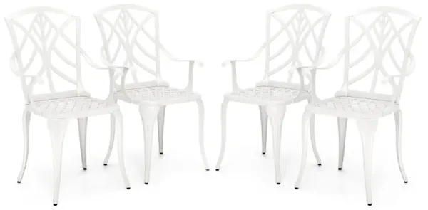 Set of 4 Cast Aluminum Patio Dining Chairs with Armrests and Decorative Patterns
