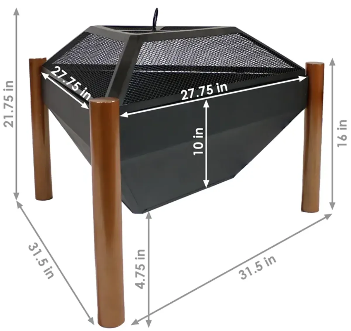 Sunnydaze 31 in Triangle Steel Fire Pit Table with Grate, Poker, and Screen