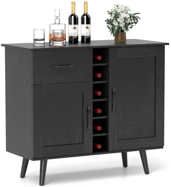 2-Door Buffet Sideboard with 6-Bottle Wine Rack Drawer
