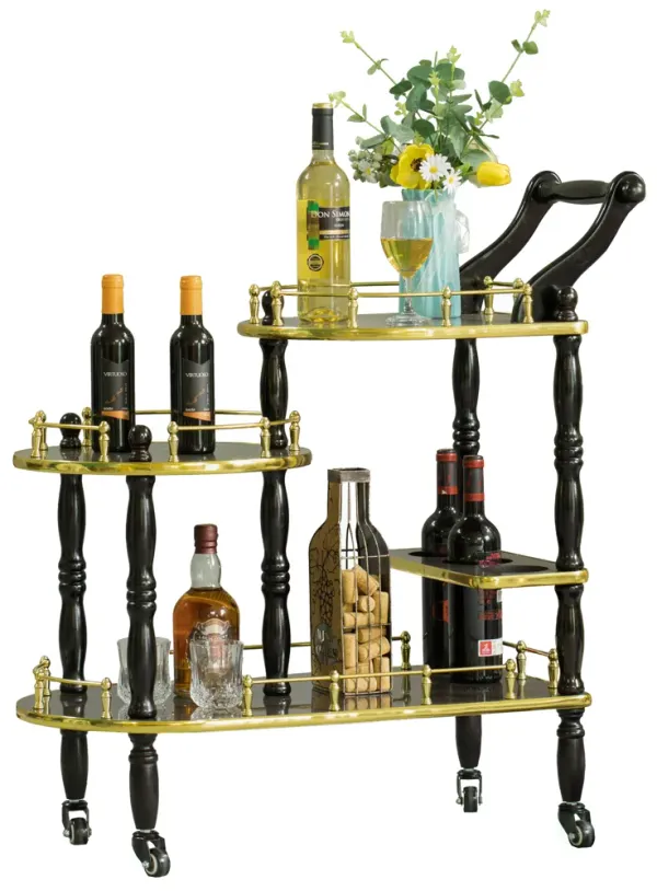 Serving Bar Cart Tea Trolley, 3 Tier Shelves on Rolling Wheels, Mobile Liquor Bar for Wine Beverage Dinner Party, Kitchen Storage Island Coffee Cabinet for Dining Living Room, Wood, Brown