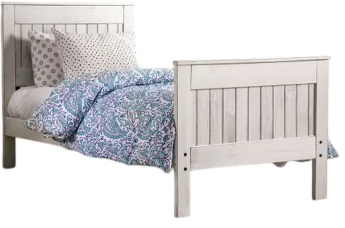 Waly Queen Bed, Farmhouse Plank Design, Classic White Solid Pine Wood - Benzara