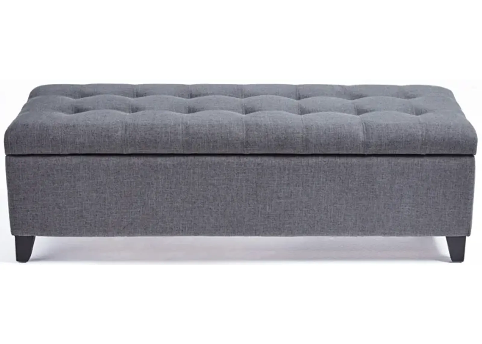 Nira Storage Ottoman Bench, Button Tufted Dark Gray Fabric, 51 Inch - Benzara