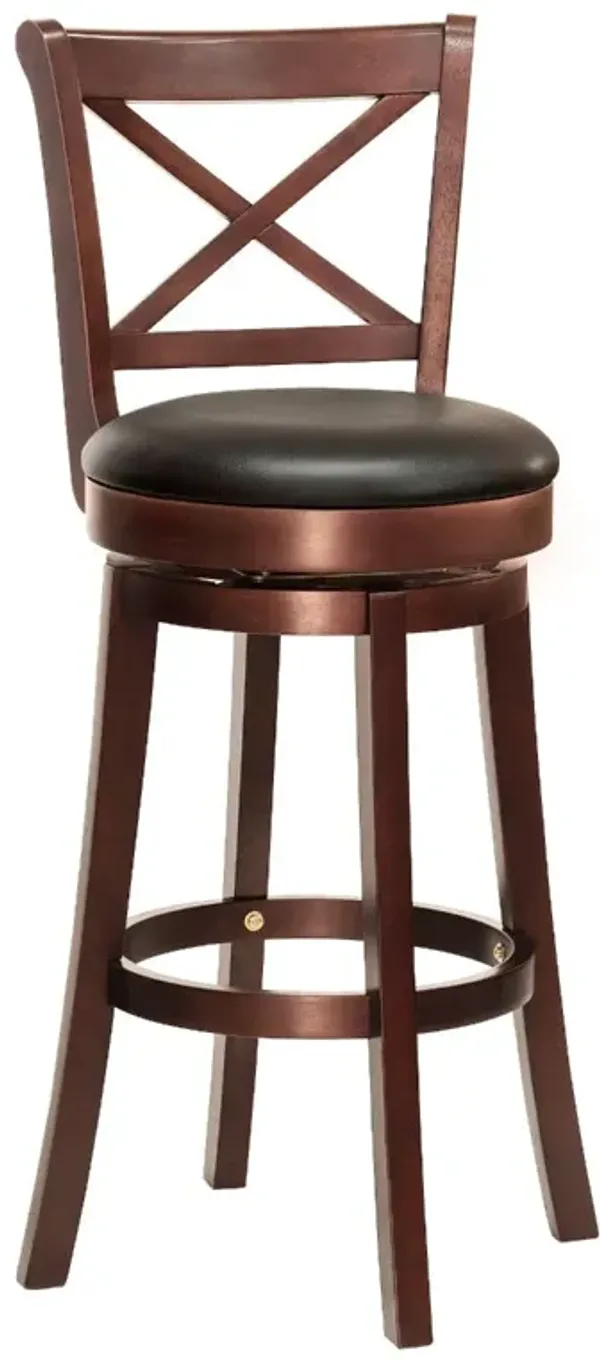 Black Traditional Seat: 31" Swivel Bar Stool with Cross Back