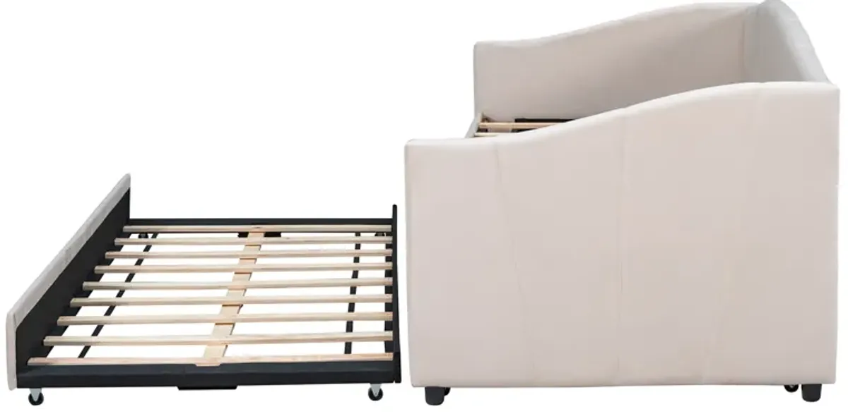 Merax Upholstered Daybed Sofa Bed Twin Size With Trundle Bed and Wood Slat