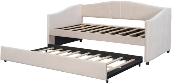 Merax Upholstered Daybed Sofa Bed Twin Size With Trundle Bed and Wood Slat