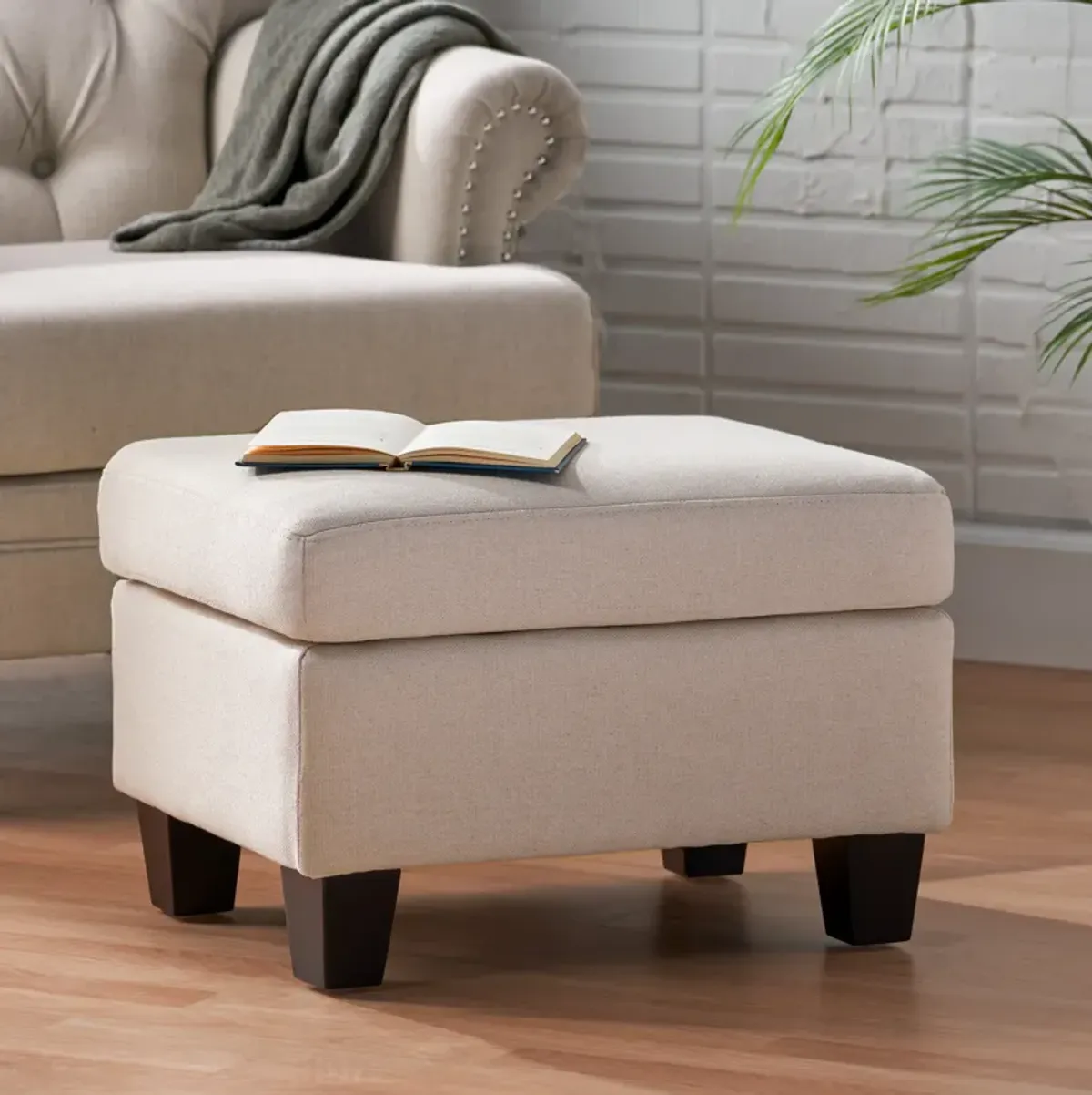 Cozy and Chic Ottoman Upholstered Elegance, Birch Wood Charm