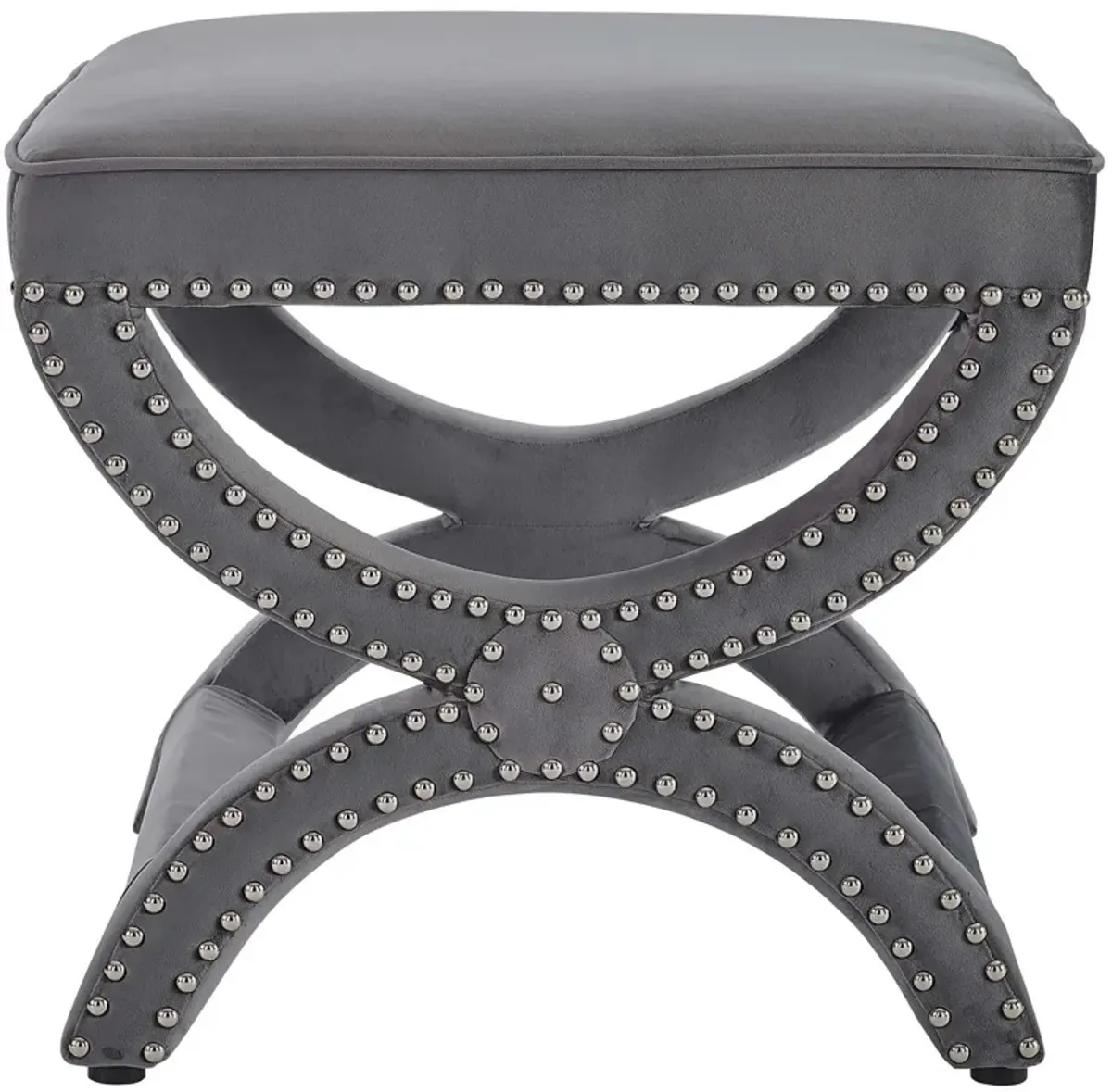 Expound Upholstered Nailhead Trim Performance Velvet Ottoman-Benzara