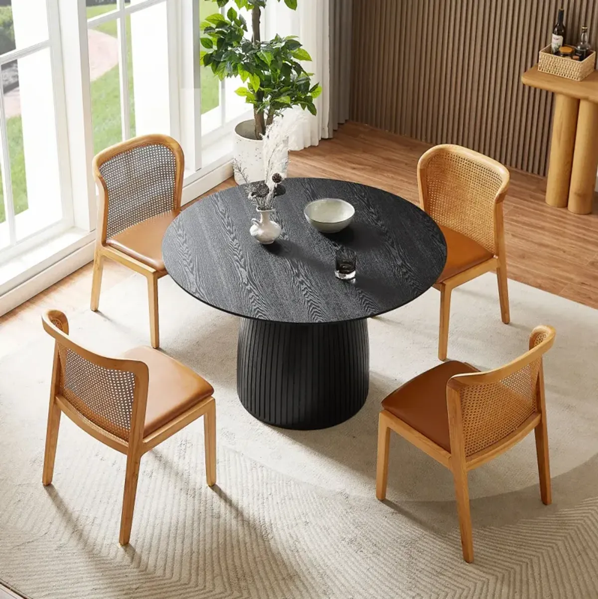 47" Small Space Black Dining Table for Living Room or Kitchen