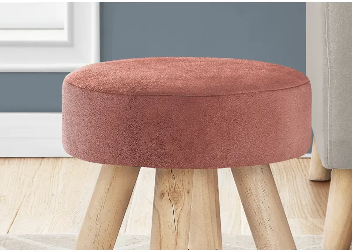 Monarch Specialties I 9007 Ottoman, Pouf, Footrest, Foot Stool, 12" Round, Velvet, Wood Legs, Contemporary, Modern