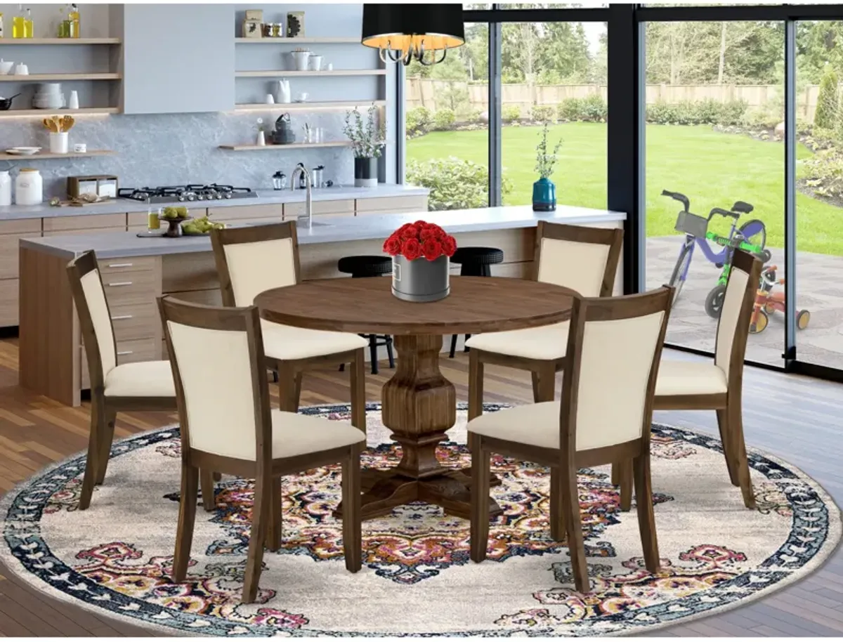 East West Furniture East West Furniture I3MZ7-NN-32 7-Piece Dining Set - A Gorgeous Kitchen Table and 6 Attractive Light Beige Linen Fabric Wood Dining Chairs with Stylish High Back (Sand Blasting Antique Walnut Finish)