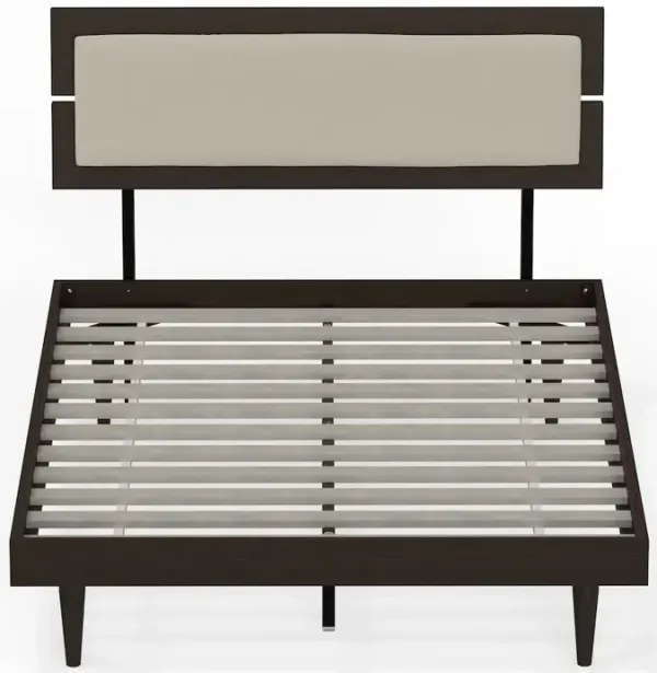 Comfort Pointe Benoni Full Wooden Bed with Taupe Cushion Walnut