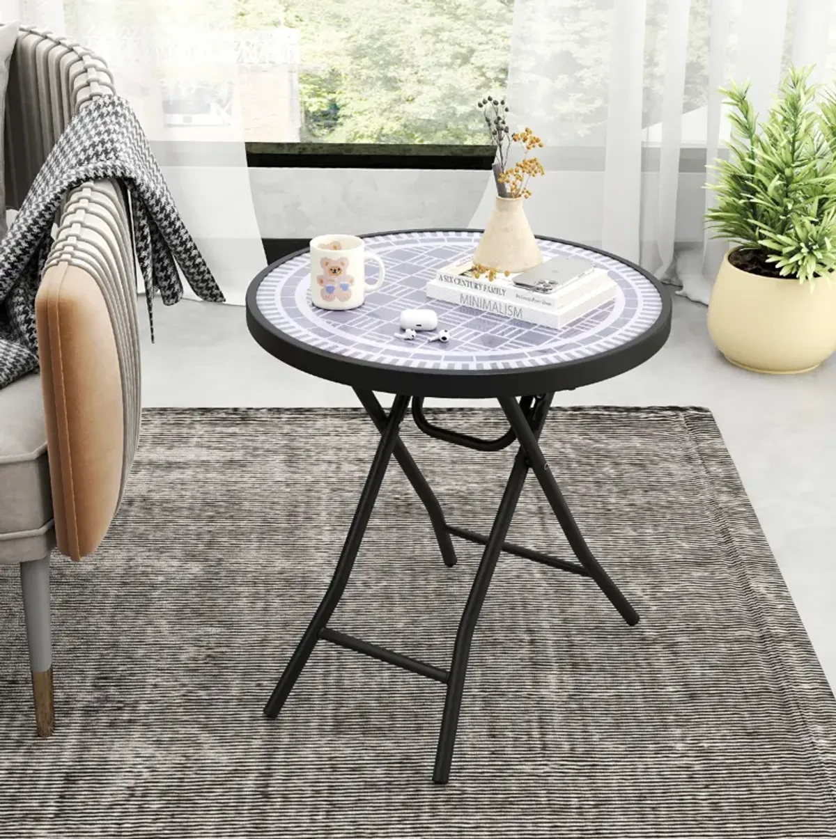 18 Inch Folding Side Table Patio Round Compact Side Table
