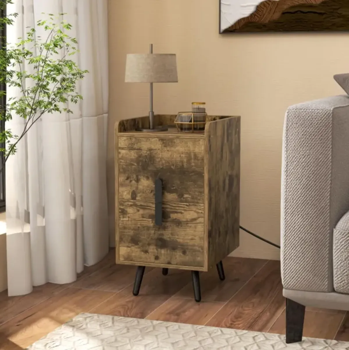 Hivvago Nightstand Side Tables with 2 Drawers and 2 USB Ports