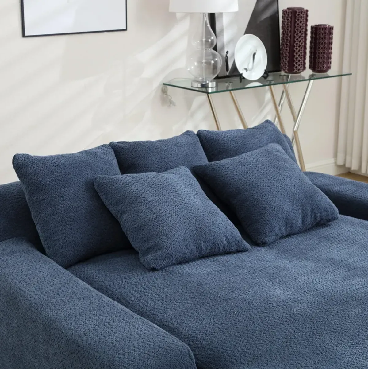 Merax Chenille 2-seater Lazy Sofa With 5 Back Pillows