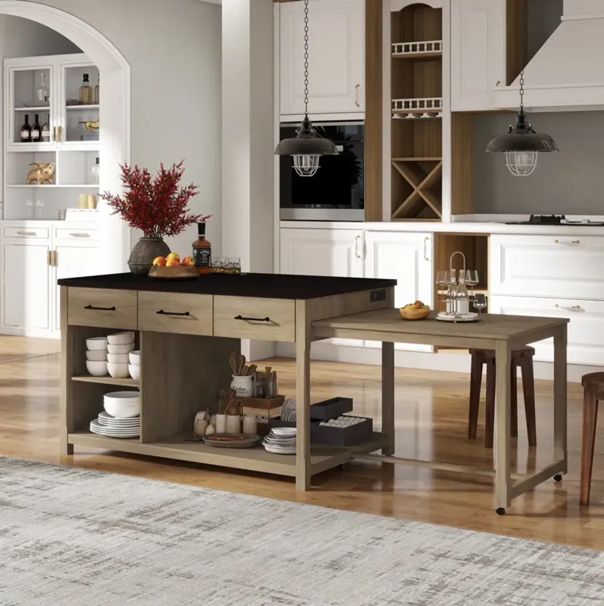 Streamdale Extendable Kitchen Island Cart w/ Power Outlets