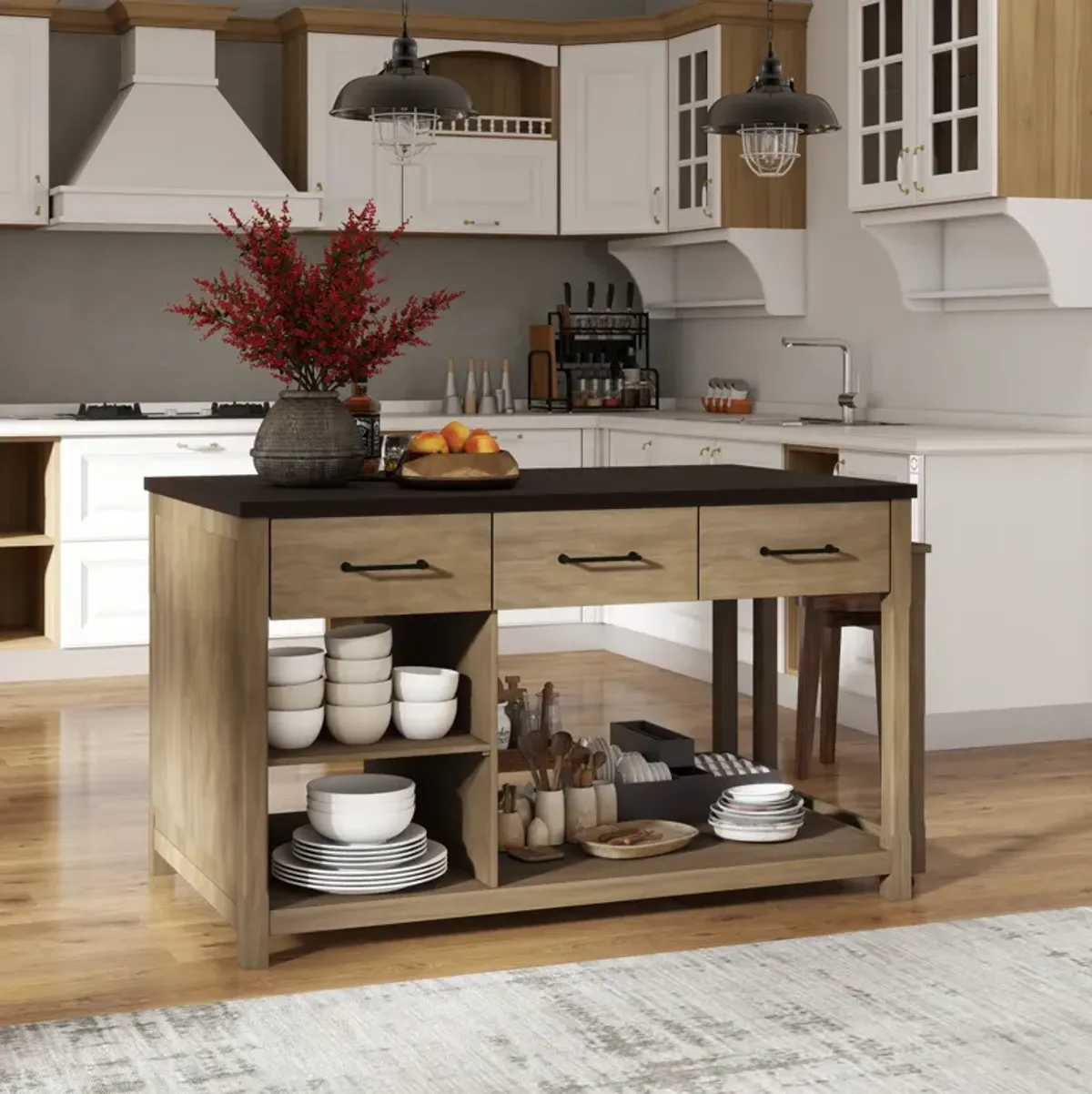Streamdale Extendable Kitchen Island Cart w/ Power Outlets