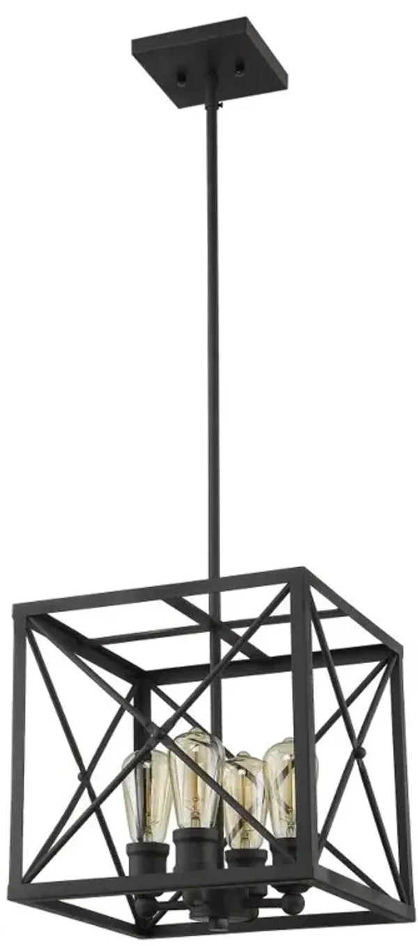 Hivvago Brooklyn 4-Light Matte Black Pendant With Metal Framework Shade