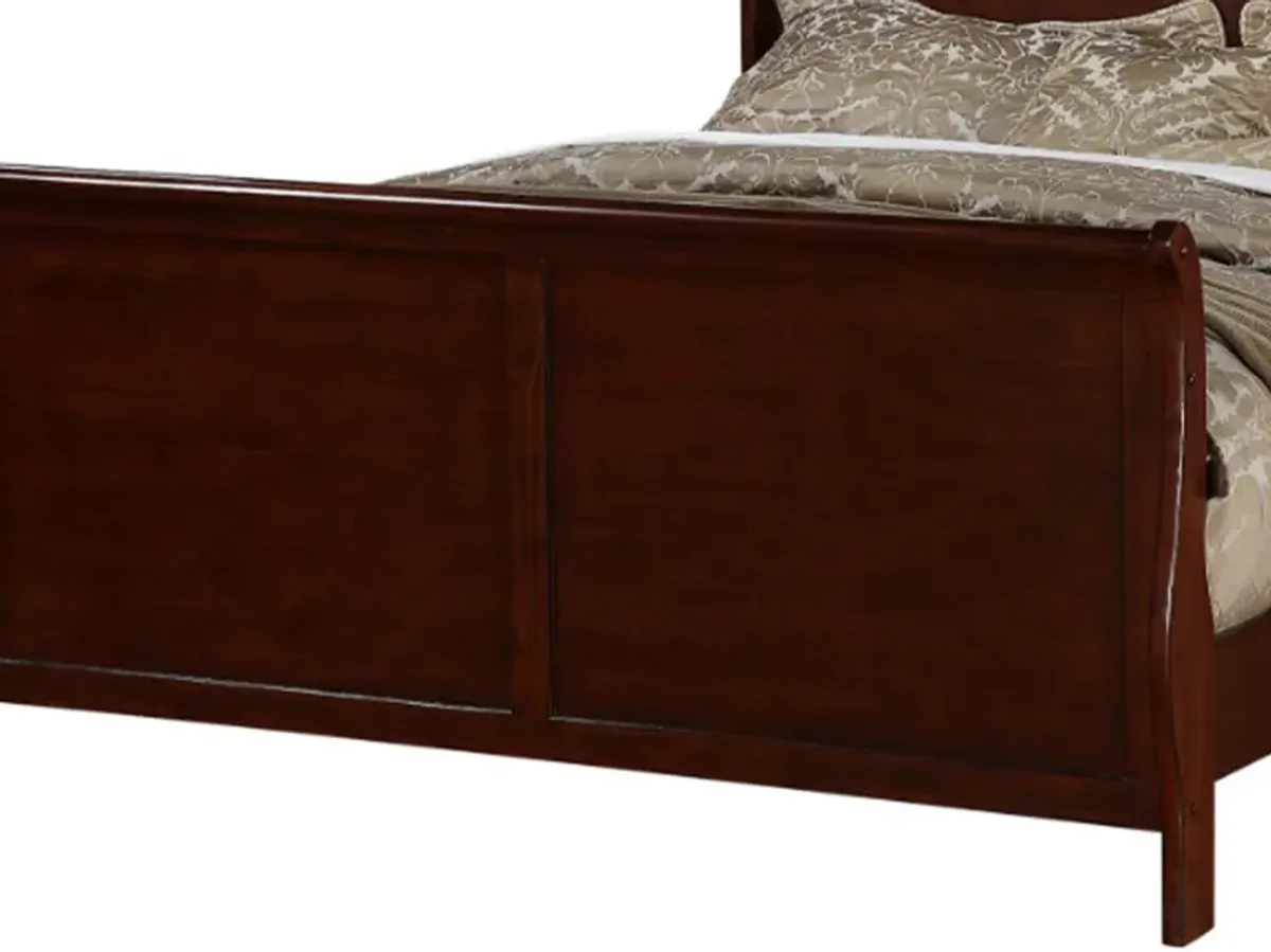 Clean And Convenient E.King King Wooden Bed, Cherry Finish - Benzara