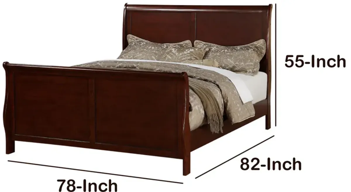 Clean And Convenient E.King King Wooden Bed, Cherry Finish - Benzara