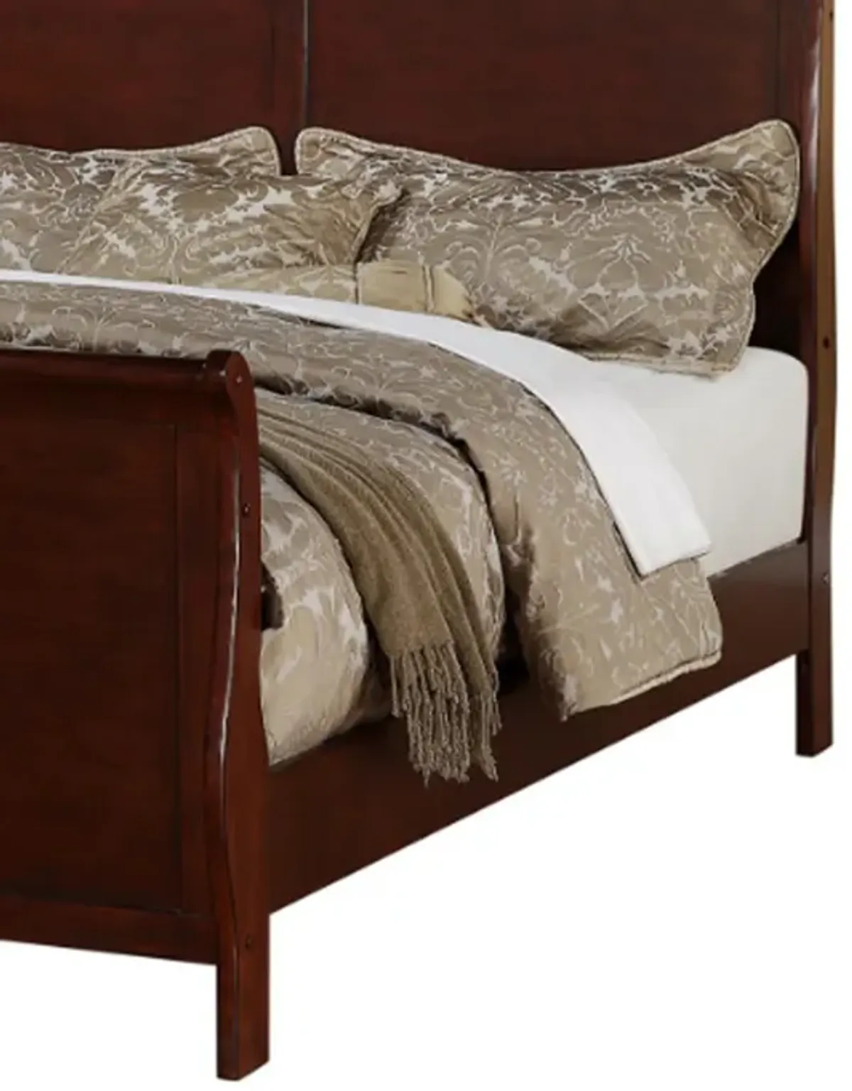 Clean And Convenient E.King King Wooden Bed, Cherry Finish - Benzara