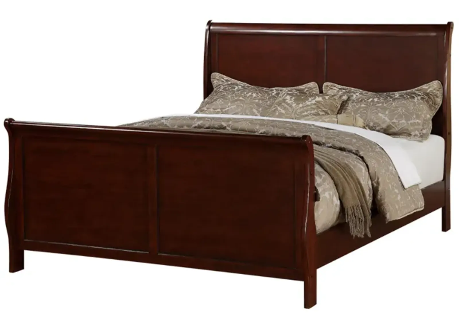 Clean And Convenient E.King King Wooden Bed, Cherry Finish - Benzara