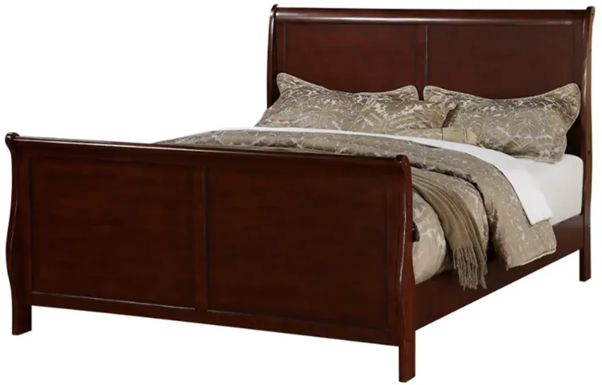 Clean And Convenient E.King King Wooden Bed, Cherry Finish - Benzara