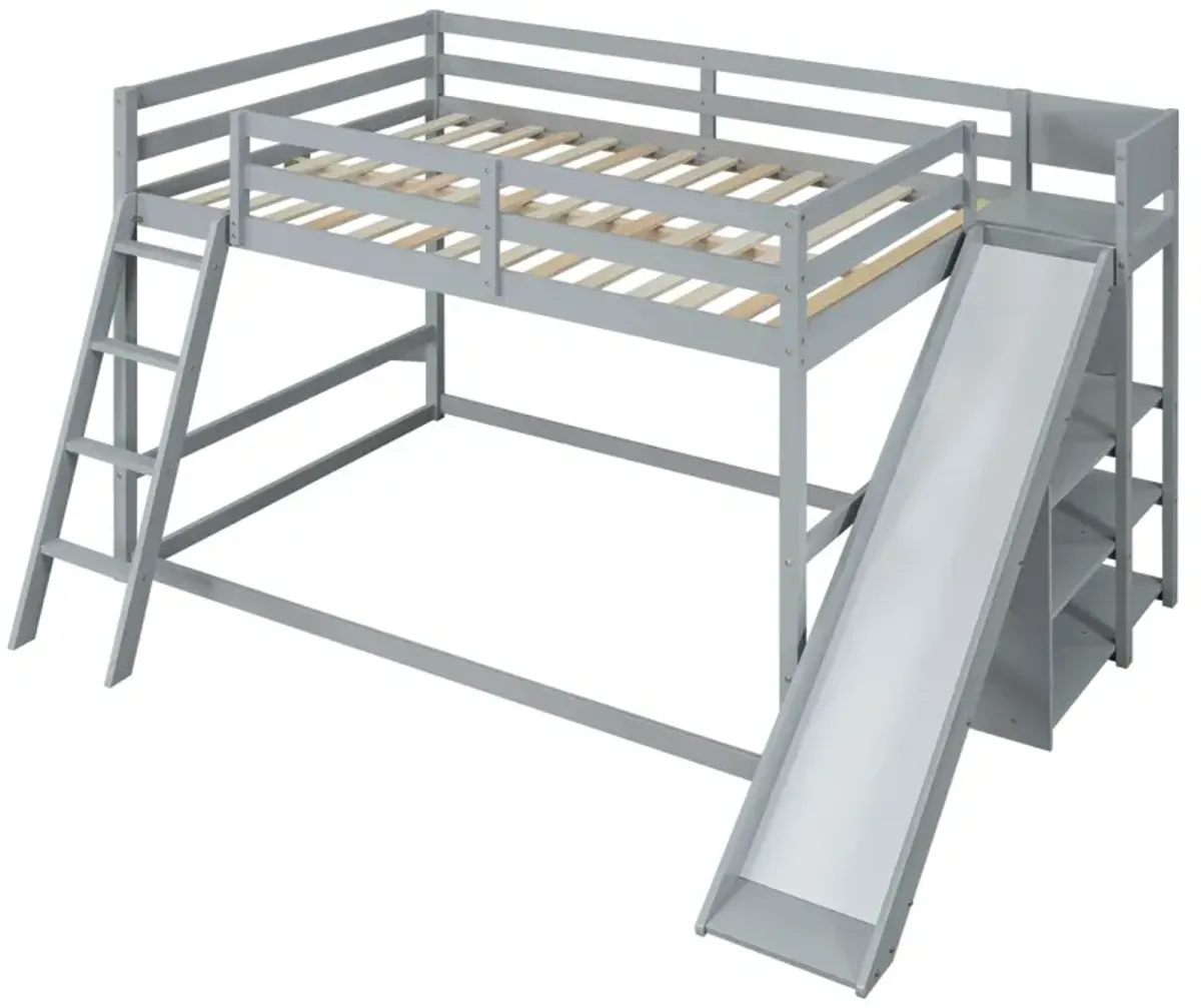 Full Over Full Bunk Bed With Ladder, Slide And Shelves