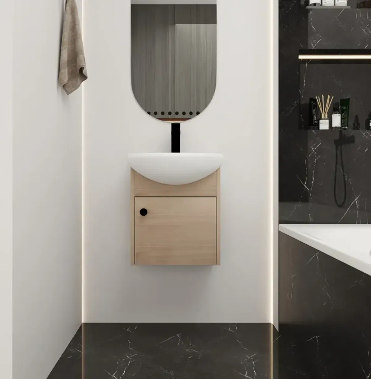 Small Size 18 Inch Bathroom Vanity With Ceramic Sink, Wall Mounting Design