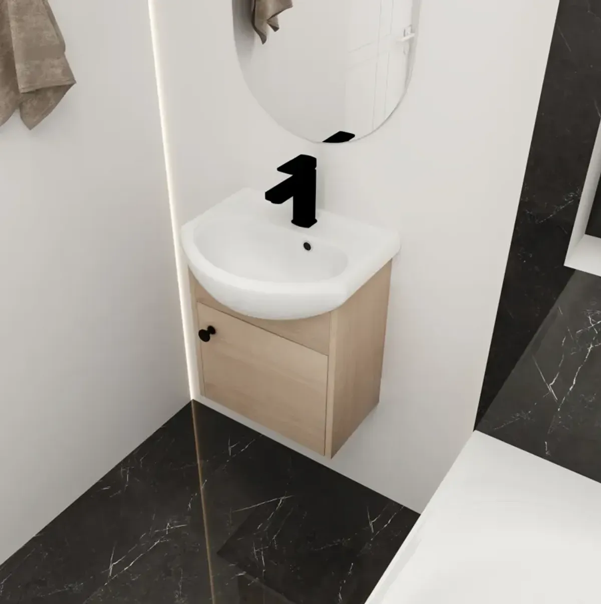 Small Size 18 Inch Bathroom Vanity With Ceramic Sink, Wall Mounting Design