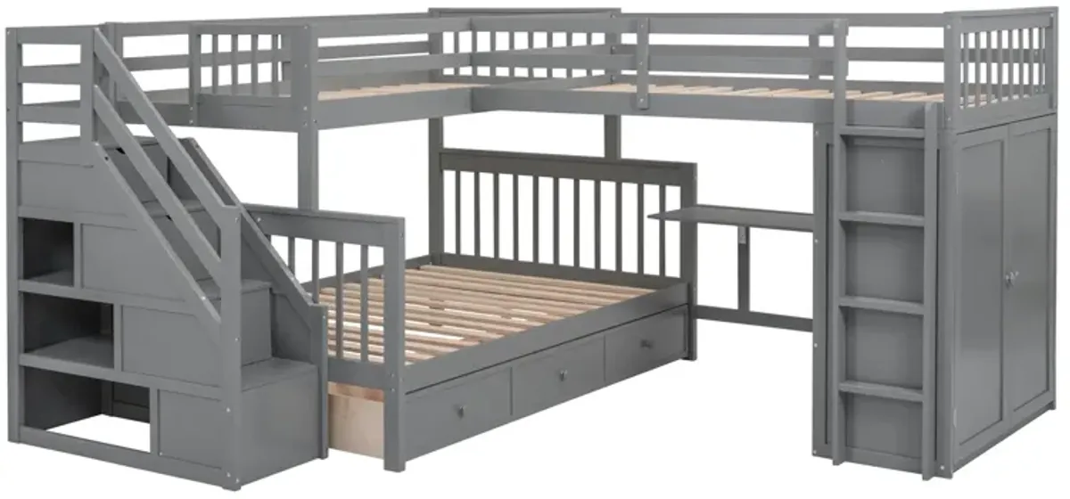 Merax  L-Shaped Bunk Bed With 3 Drawers