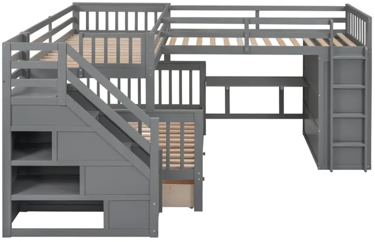 Merax  L-Shaped Bunk Bed With 3 Drawers