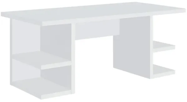 71 Inch Modern Rectangular Writing Desk, 4 Open Shelves, Crisp White Finish-Benzara