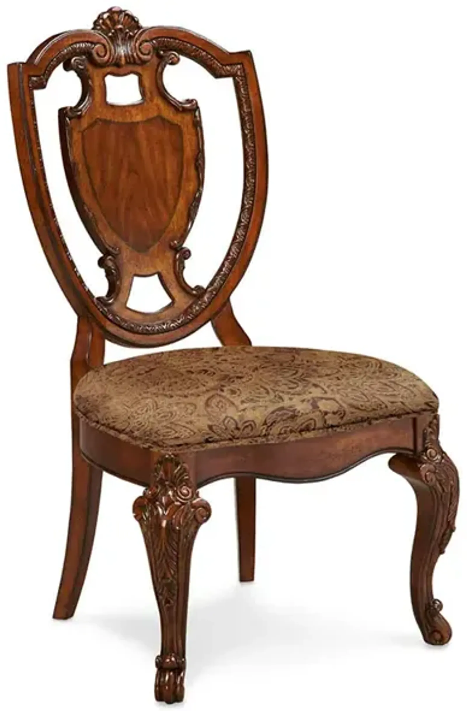 Old World Shield Back Side Chair with Fabric Seat