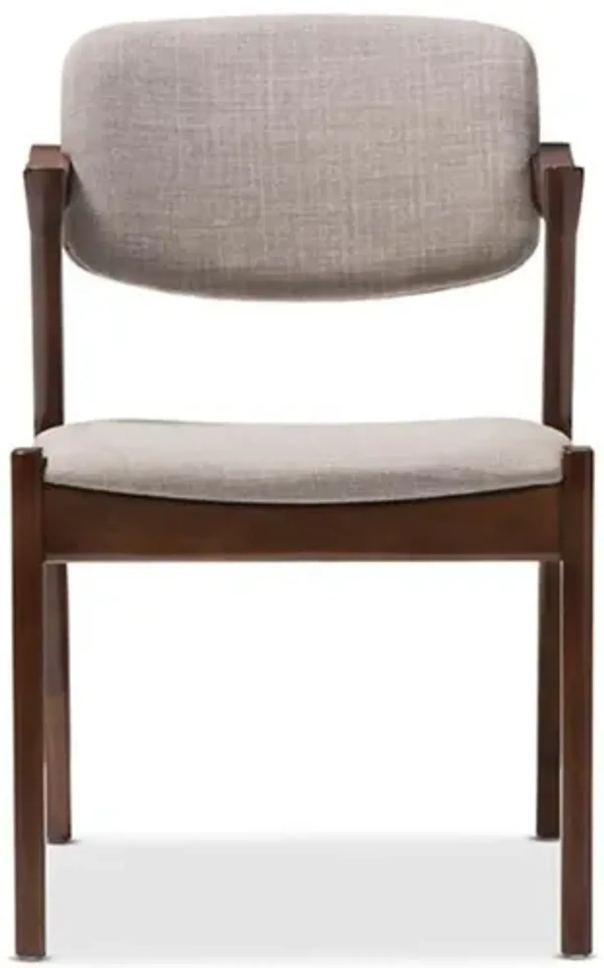 Elegant Mid-Century Dark Walnut Wood Grey Fabric Upholstered Dining Armchair