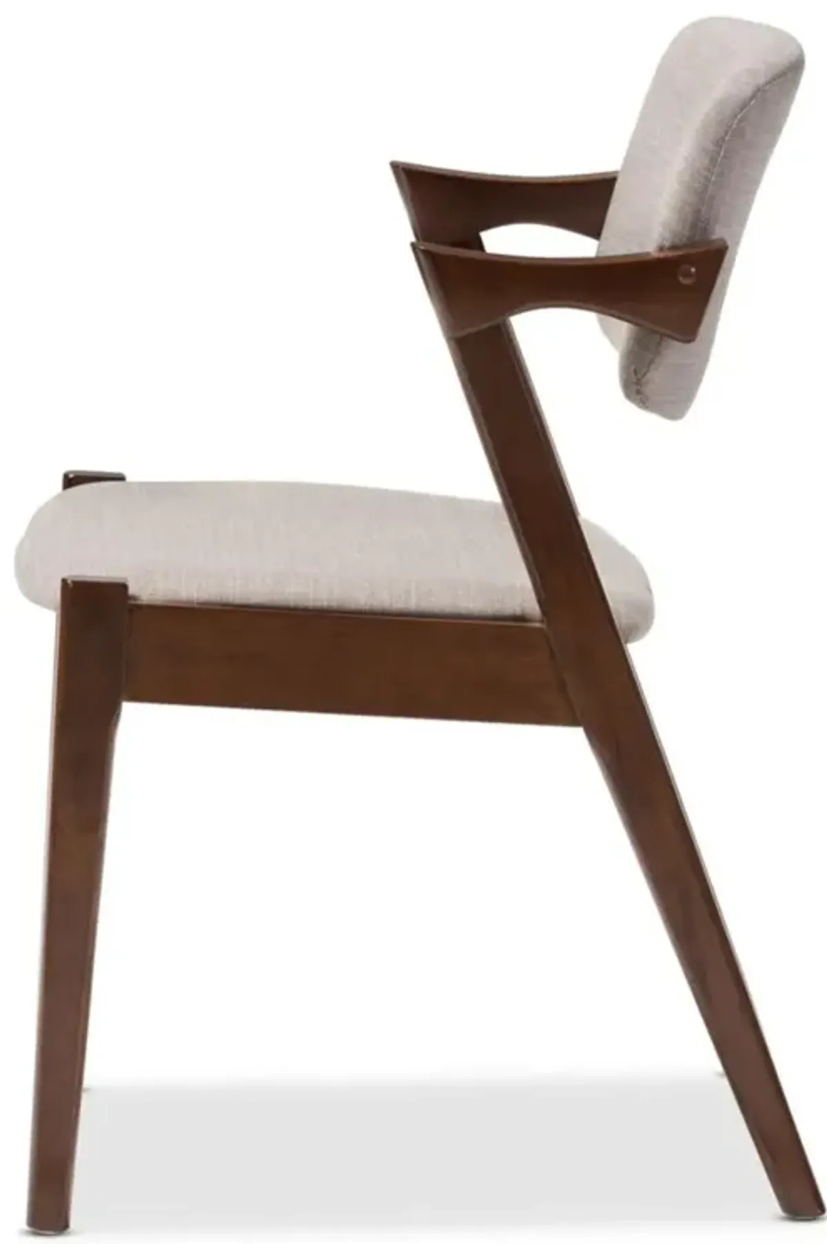 Elegant Mid-Century Dark Walnut Wood Grey Fabric Upholstered Dining Armchair