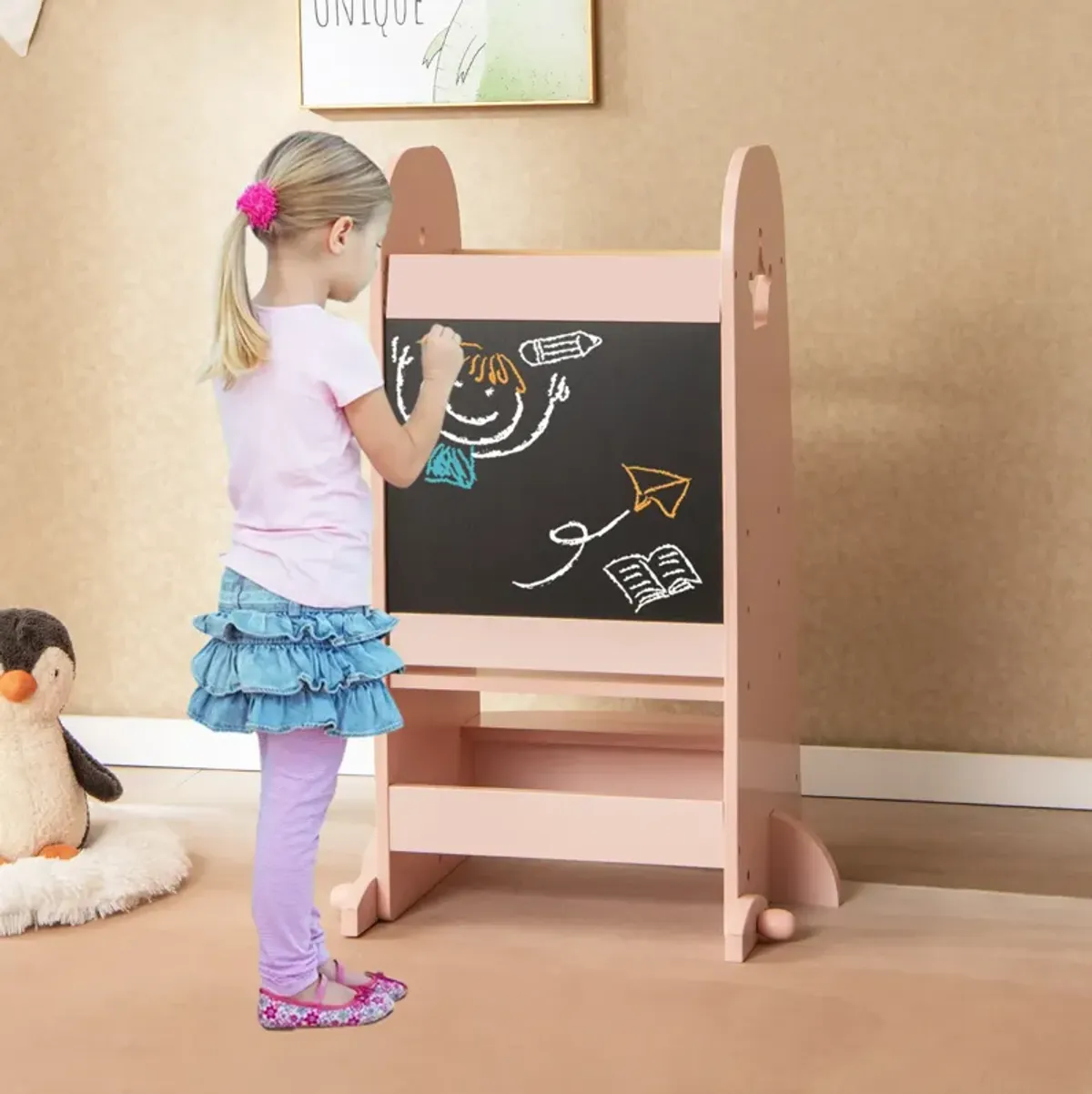 Kids Adjustable Kitchen Tower with Chalkboard – Safe Step Stool with Safety Rail