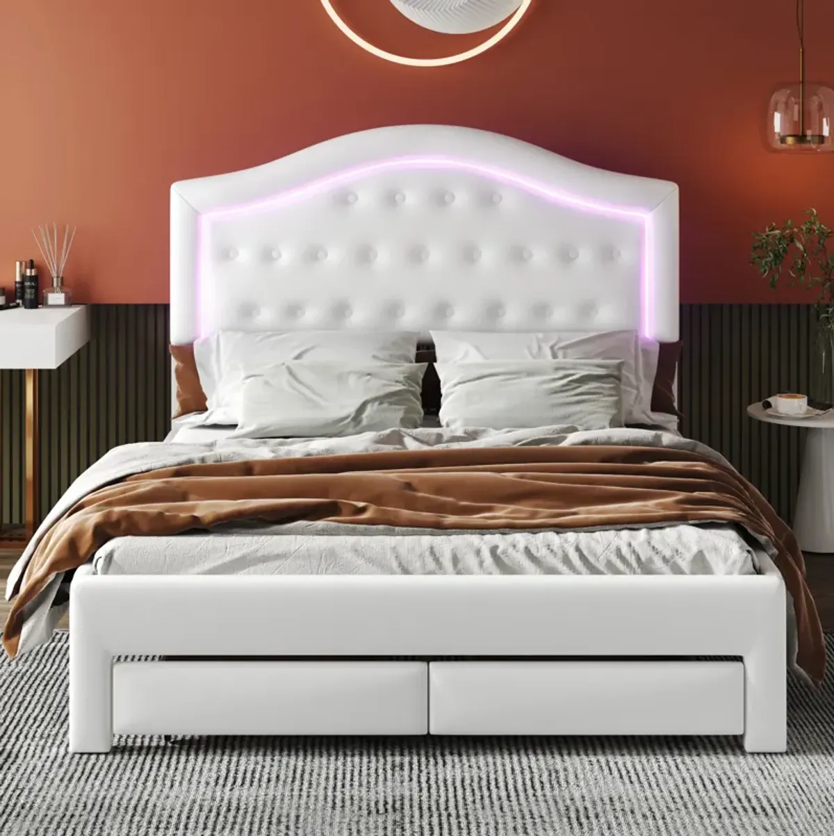 Merax PU Upholstered Platform Bed  with 2 Drawers