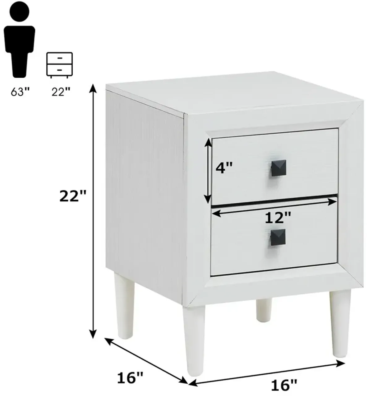 Set of 2 Multipurpose Retro Nightstand with 2 Drawers