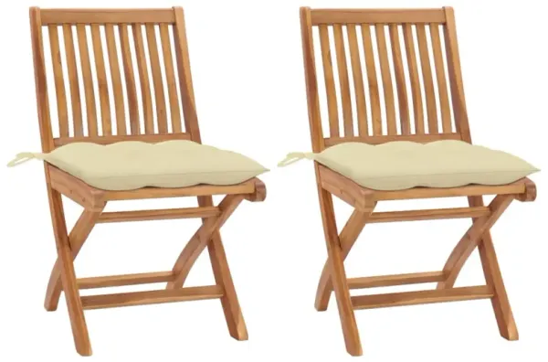 vidaXL Garden Chairs 2 pcs with Cream White Cushions Solid Teak Wood