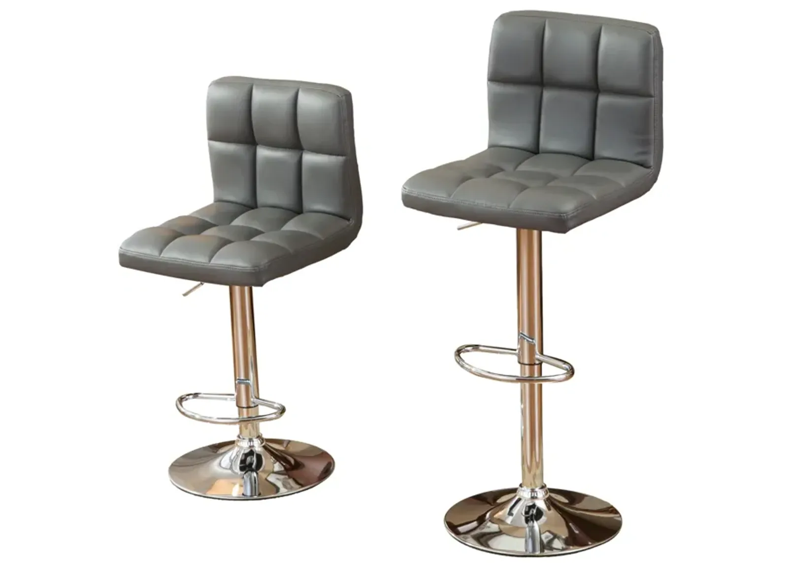 Faux Leather Adjustable Hydraulic Bar Stool, Set of 2, Gray