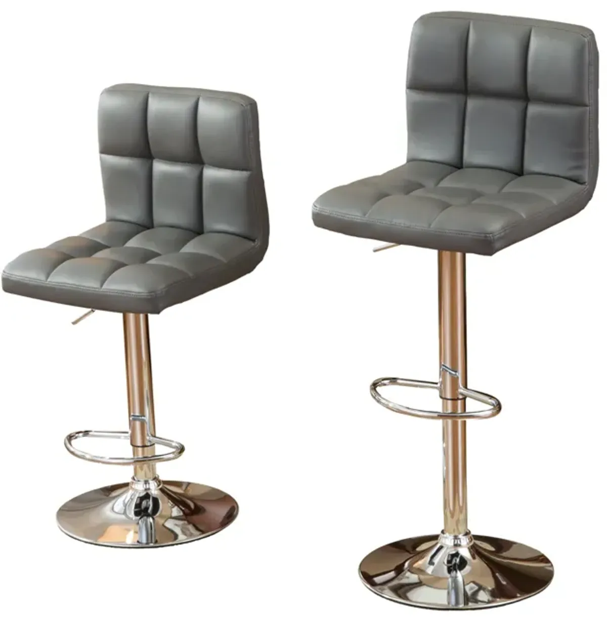 Faux Leather Adjustable Hydraulic Bar Stool, Set of 2, Gray