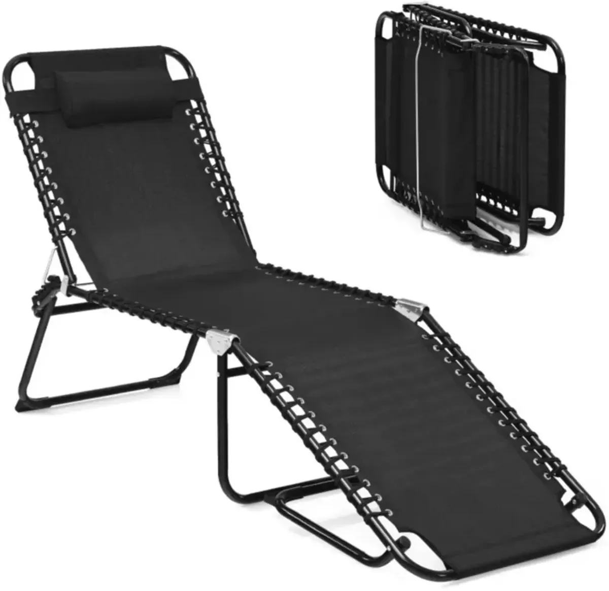 Hivvago Folding Heightening Design Beach Lounge Chair with Pillow for Patio