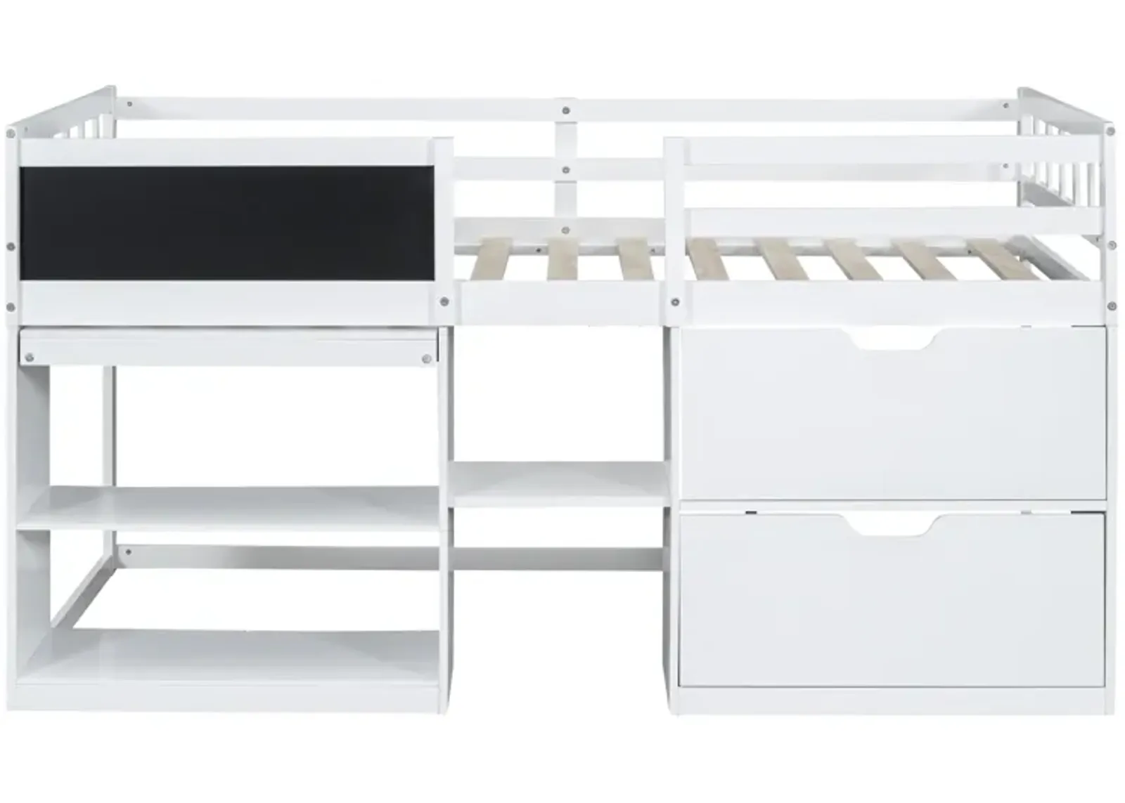 Merax Low Loft Bed with Rolling Desk and Drawers