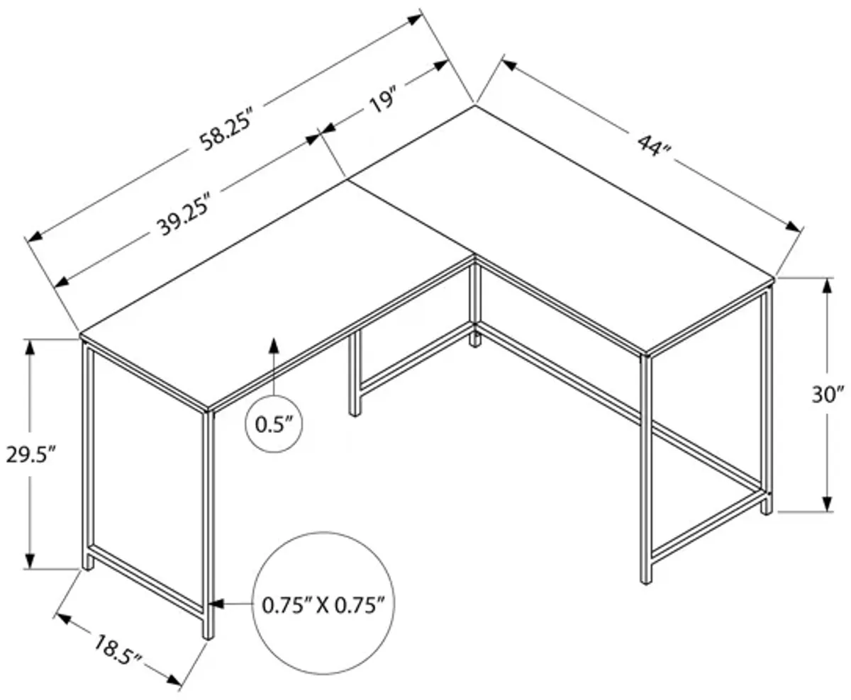 Monarch Specialties I 7395 Computer Desk, Home Office, Corner, 58"L, L Shape, Work, Laptop, Metal, Laminate, White, Contemporary, Modern