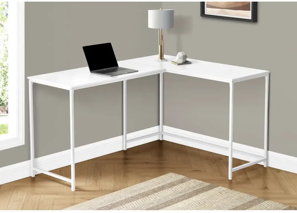 Monarch Specialties I 7395 Computer Desk, Home Office, Corner, 58"L, L Shape, Work, Laptop, Metal, Laminate, White, Contemporary, Modern